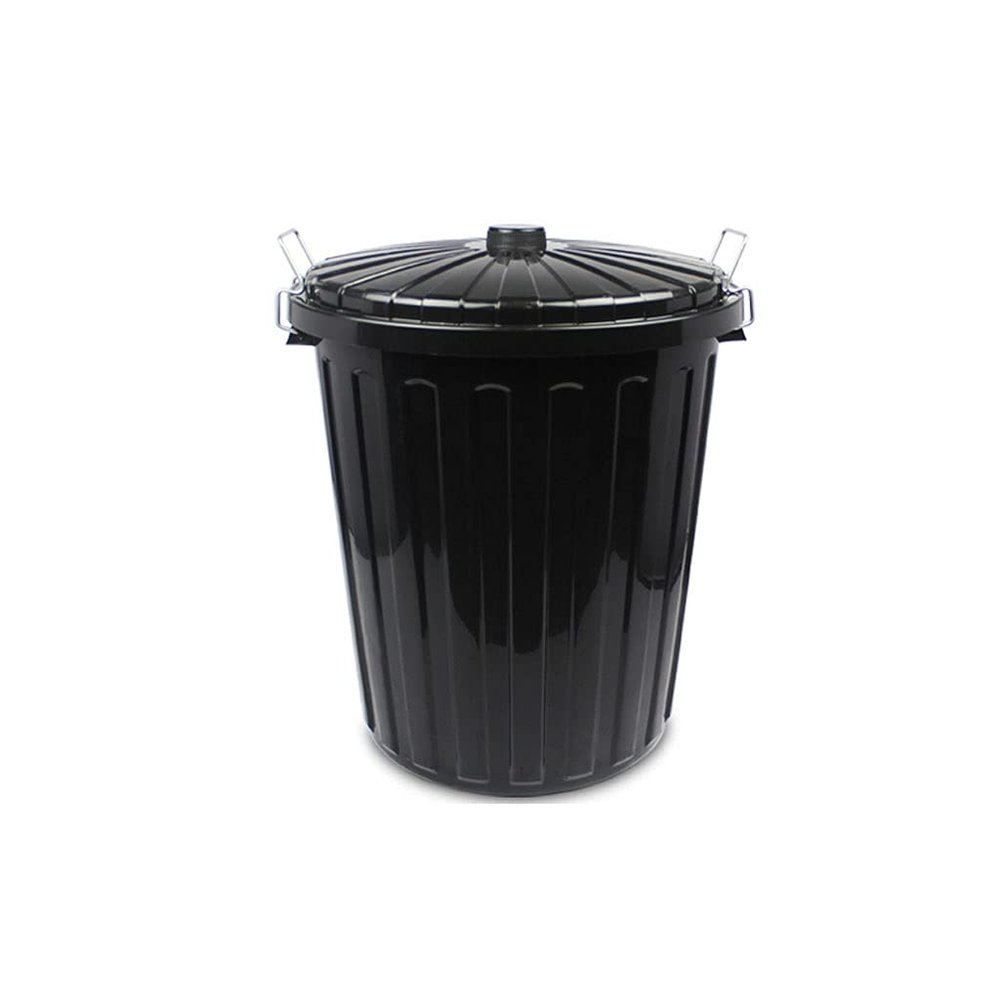 KKNH Trash Can Trash Can Creative European-Style Round Plastic Garbage CAN 55L / 14.5 Gallon Large Thick Fashionable Outdoor Garbage Bin Home and Office (Color : Black)