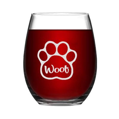Wine Glasses Dog Paw Woof Funny Stemless Wine Glass Laser Engraved Whiskey Glass Shot Glass Unique Idea for Him, Her, Mom, Wife, Boss, Sister, BFF, Birthday Gifts for Coworker,11 oz