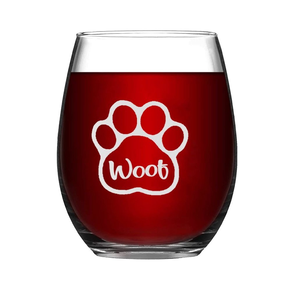 Wine Glasses Dog Paw Woof Funny Stemless Wine Glass Laser Engraved Whiskey Glass Shot Glass Unique Idea for Him, Her, Mom, Wife, Boss, Sister, BFF, Birthday Gifts for Coworker,11 oz