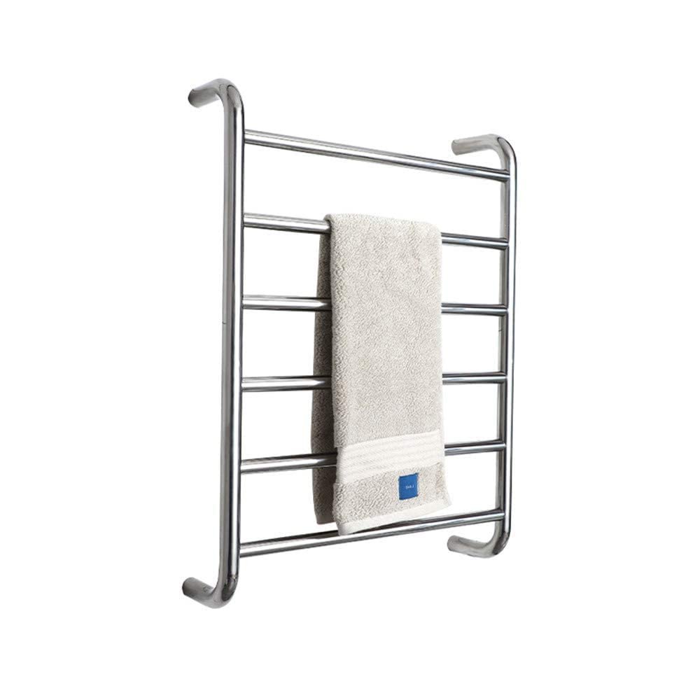 ZJYWMM Heated Towel Rack Wall Mounted Polished Stainless Steel Hardwired and Plug 6 Bars Timer Quick Towel Dryer Energy Saving 25.5"x 19.6" 50W,Silver,Plug in (Silver Plug in)
