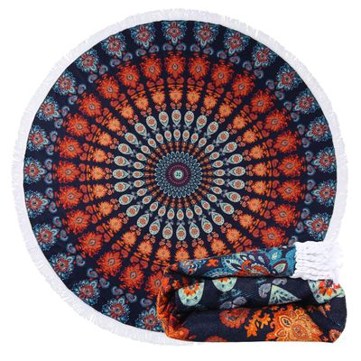 Benefeet Sox Beach Towel Large Round Beach Blanket Microfiber Quick Dry Pool Towels Tassels Throw Bohemian Roundie Swim Pool Circle Towel, 59 Inches-Blue Orange