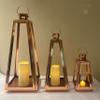 AMERICAN MANTLE Decorative Stainless Steel and Glass Candle Lantern Set (3, Rose Gold) view 3