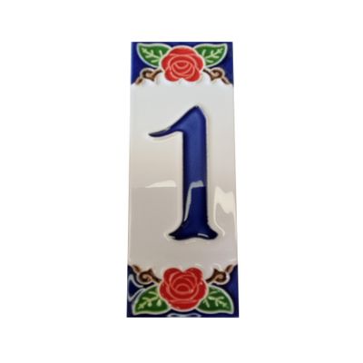 15cm x 4.8cm Hand-painted Italian Red Rose Ceramic House Numbers Tiles, Letters & Frames (Red Number 1)