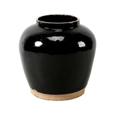Artissance Vintage Glazed Obsidian Small Vase with Unfinished Base, Black (Size & Color Vary)
