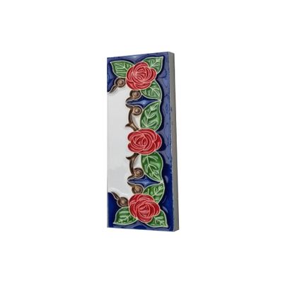 15cm x 4.8cm Hand-painted Italian Red Rose Ceramic House End Tiles (End)