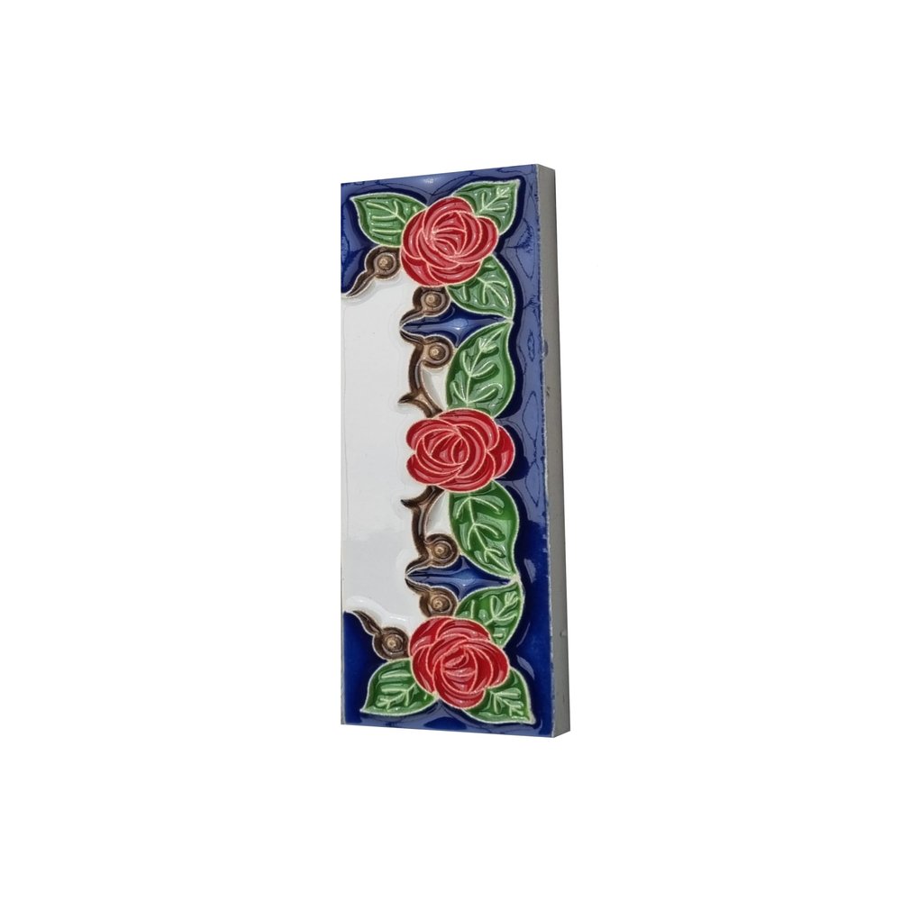 15cm x 4.8cm Hand-painted Italian Red Rose Ceramic House End Tiles (End)