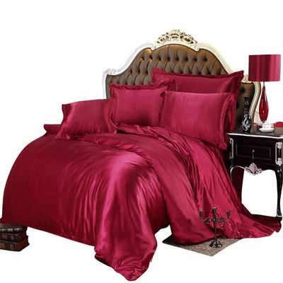 Ultra Soft Silk Like Satin 8 Piece Comforter Set (Comforter + Duvet Cover + Flat Sheet + Fitted Sheet 14" Deep Pocket + 4 Pillow Cases) Bedding Set Burgundy, Olympic Queen