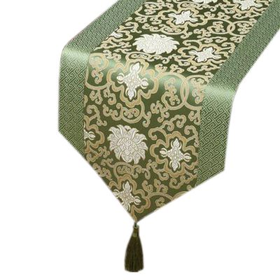 13x79 Inch Table Cloth Dining Table Runner Traditional Satin Table-Cloth Classical Chinese Style, Light Green