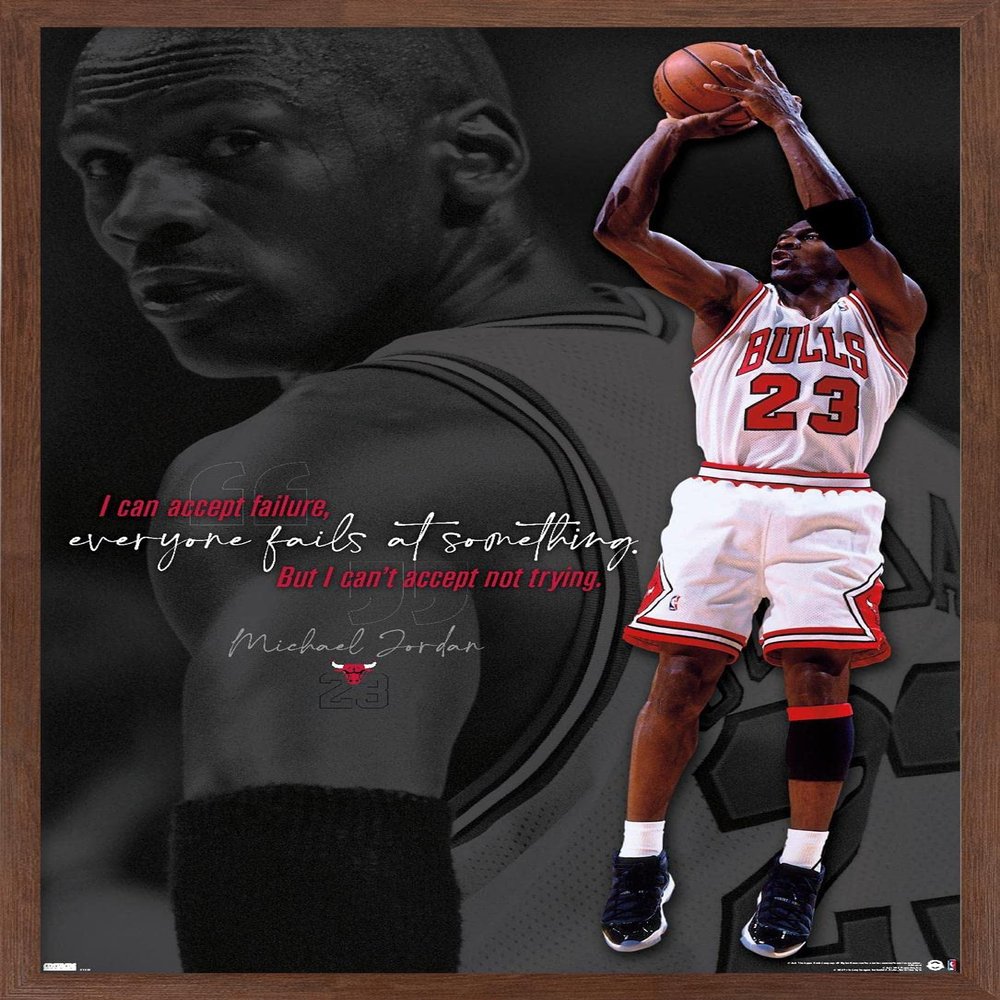 Trends International Michael Jordan - Can't Accept Not Trying Wall Poster, 22.375" x 34", Mahogany Framed Version