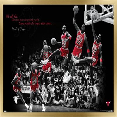 Trends International Michael Jordan - Fly Wall Poster, 22.375" x 34", Gold Framed Version