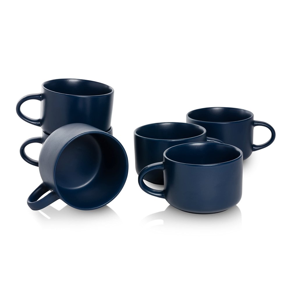 10 Strawberry Street Wazee Matte 4.75"/22 oz Oversized Mug, Set of 6, Midnight Blue
