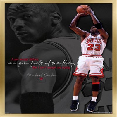 Trends International Michael Jordan - Can't Accept Not Trying Wall Poster, 14.725" x 22.375", Gold Framed Version