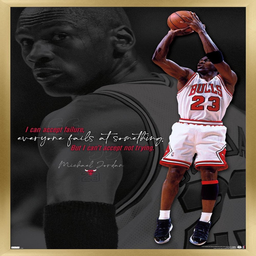 Trends International Michael Jordan - Can't Accept Not Trying Wall Poster, 14.725" x 22.375", Gold Framed Version