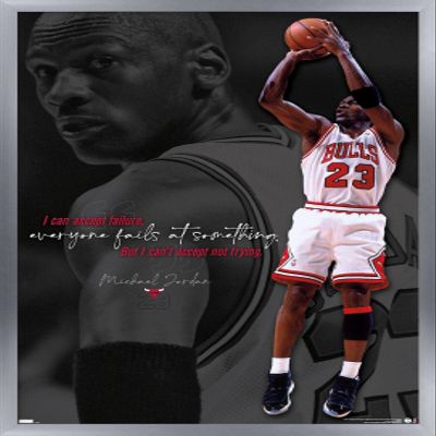 Trends International Michael Jordan - Can't Accept Not Trying Wall Poster, 22.375" x 34", Silver Framed Version