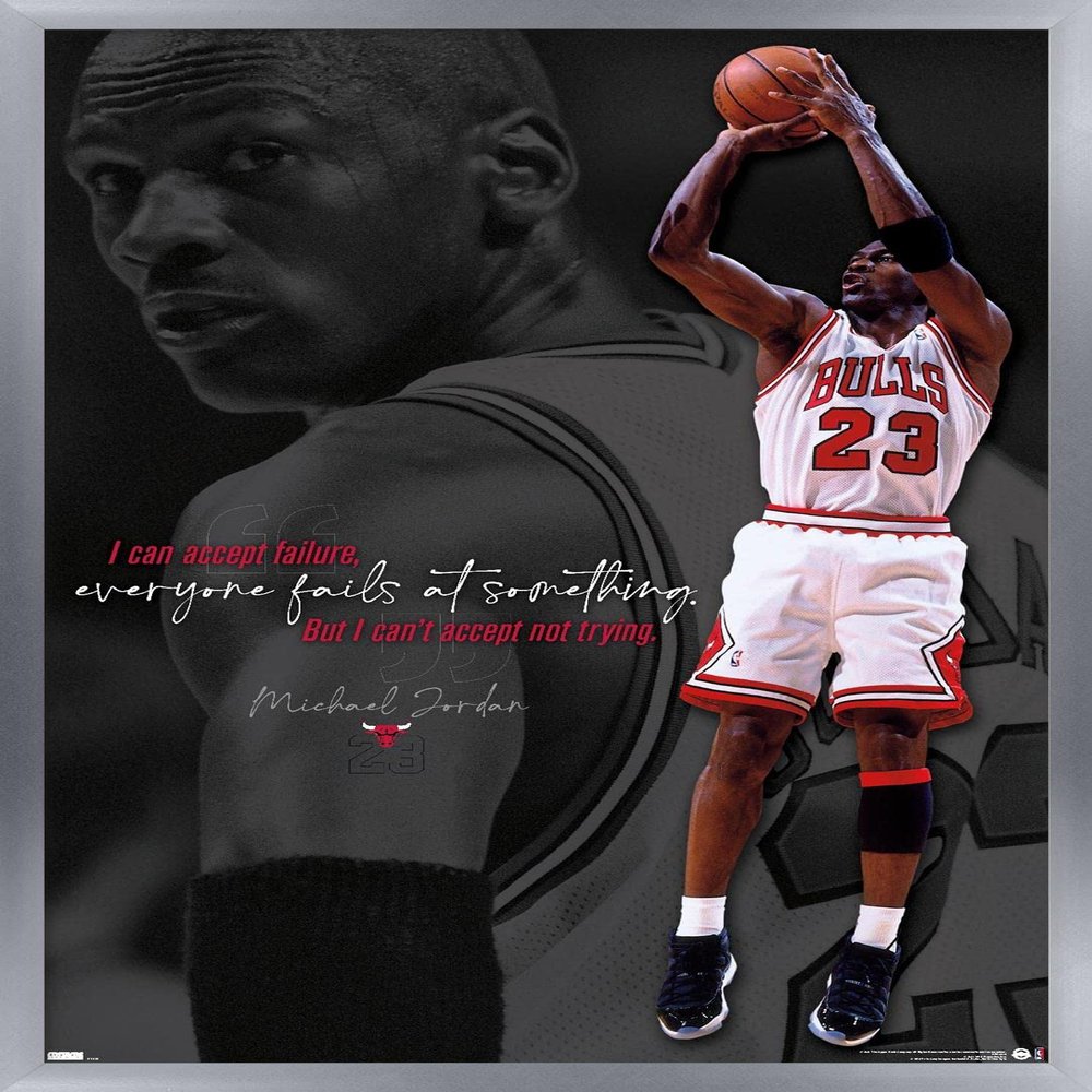 Trends International Michael Jordan - Can't Accept Not Trying Wall Poster, 22.375" x 34", Silver Framed Version
