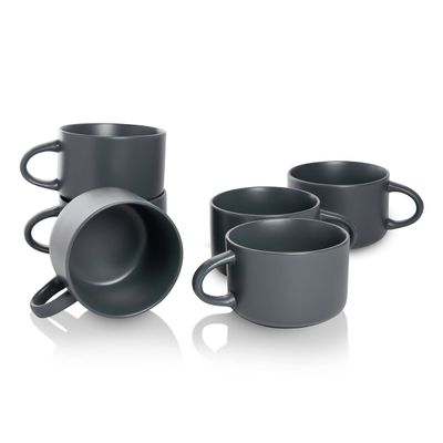 10 Strawberry Street Wazee Matte 4.75"/22 oz Oversized Mug, Set of 6, Charcoal Gray