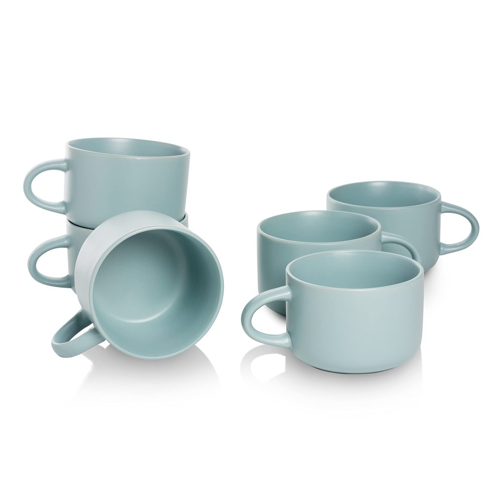 10 Strawberry Street Wazee Matte 4.75"/22 oz Oversized Mug, Set of 6, Mineral Blue