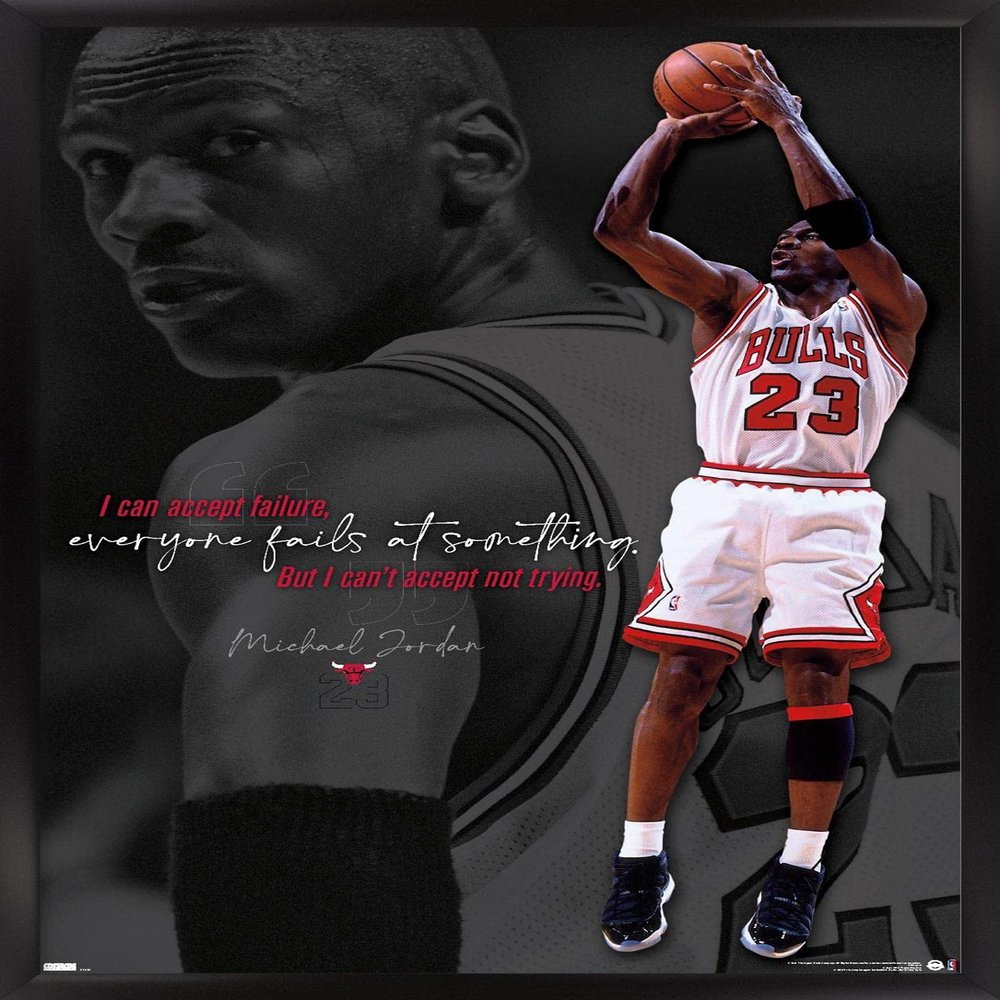 Trends International Michael Jordan - Can't Accept Not Trying Wall Poster, 14.725" x 22.375", Black Framed Version