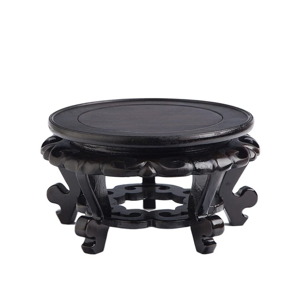 YUEYOULII Bonsai Display Stand Strange Stone Buddha Statue Ornament Base Teapot Bottom Tray Wooden Round Flower Pot Vase High Foot Base (Color : Black, Size : 40CM)