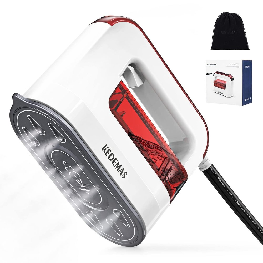 KEDEMAS Portable Steamer Iron, 1300W Travel Mini Iron, Ideal for All Fabrics, Horizontal, Vertical and Dry Ironing 40s Fast Heat-up ONLY FOR 120V (Red)
