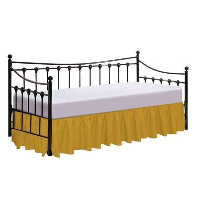 100% Cotton 600 Thread Count Daybed Skirt, 1 Piece Daybed Skirt Dust Ruffle Split Corners with 12" Drop Day Bed Skirts Three Side Coverage (Twin Size, Gold)
