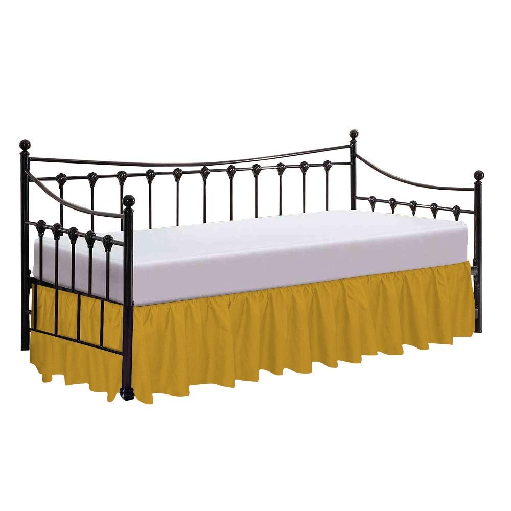 100% Cotton 600 Thread Count Daybed Skirt, 1 Piece Daybed Skirt Dust Ruffle Split Corners with 12" Drop Day Bed Skirts Three Side Coverage (Twin Size, Gold)