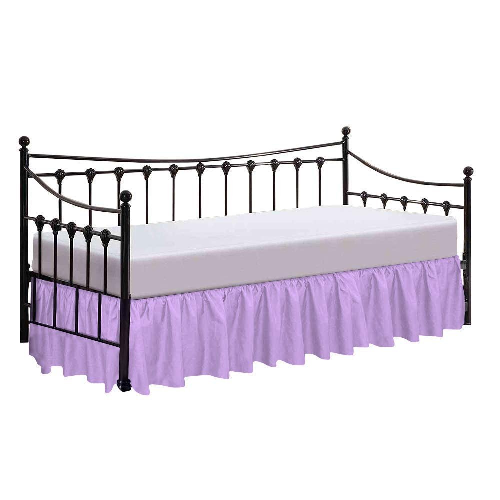 100% Cotton 600 Thread Count Daybed Skirt, 1 Piece Daybed Skirt Dust Ruffle Split Corners with 12" Drop Day Bed Skirts Three Side Coverage (Twin Size, Lavender)