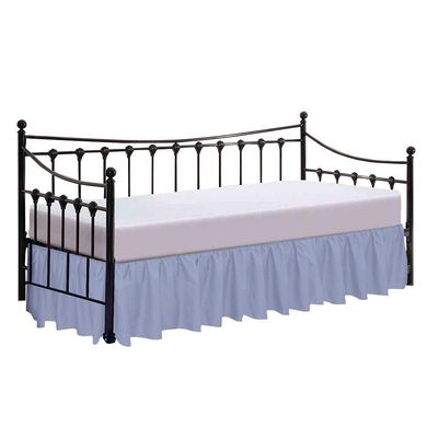 100% Cotton 600 Thread Count Daybed Skirt, 1 Piece Daybed Skirt Dust Ruffle Split Corners with 12" Drop Day Bed Skirts Three Side Coverage (Twin Size, Light Blue)
