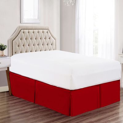 100% Cotton 600 Thread Count Dust Ruffled Classic Tailored Styling Pleated Bed Skirt, 1 Piece Box Pleated Bed Skirt 12" Drop Length (Queen Size, Red)