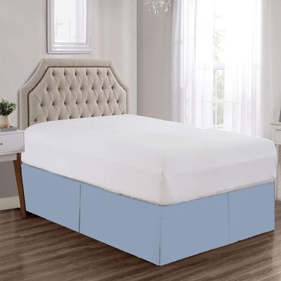 100% Cotton 600 Thread Count Dust Ruffled Classic Tailored Styling Pleated Bed Skirt, 1 Piece Box Pleated Bed Skirt 12" Drop Length (Queen Size, Light Blue)