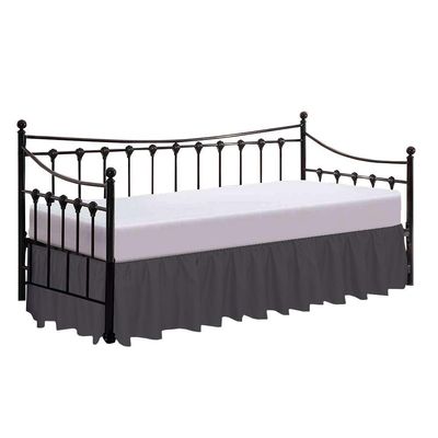 100% Cotton 600 Thread Count Daybed Skirt, 1 Piece Daybed Skirt Dust Ruffle Split Corners with 15" Drop Day Bed Skirts Three Side Coverage (Twin Size, Dark Grey)