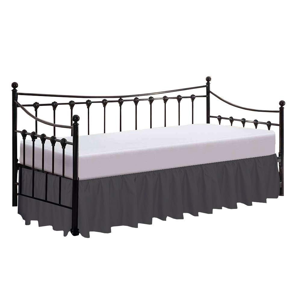 100% Cotton 600 Thread Count Daybed Skirt, 1 Piece Daybed Skirt Dust Ruffle Split Corners with 15" Drop Day Bed Skirts Three Side Coverage (Twin Size, Dark Grey)