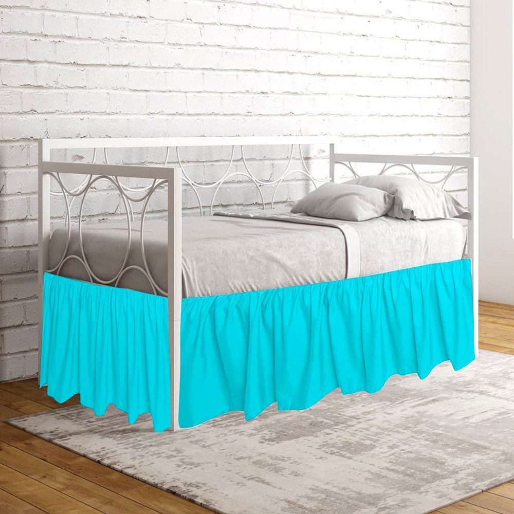 100% Cotton 600 Thread Count Daybed Skirt, 1 Piece Daybed Skirt Dust Ruffle Split Corners with 12" Drop Day Bed Skirts Three Side Coverage (Twin Size, Turquoise)