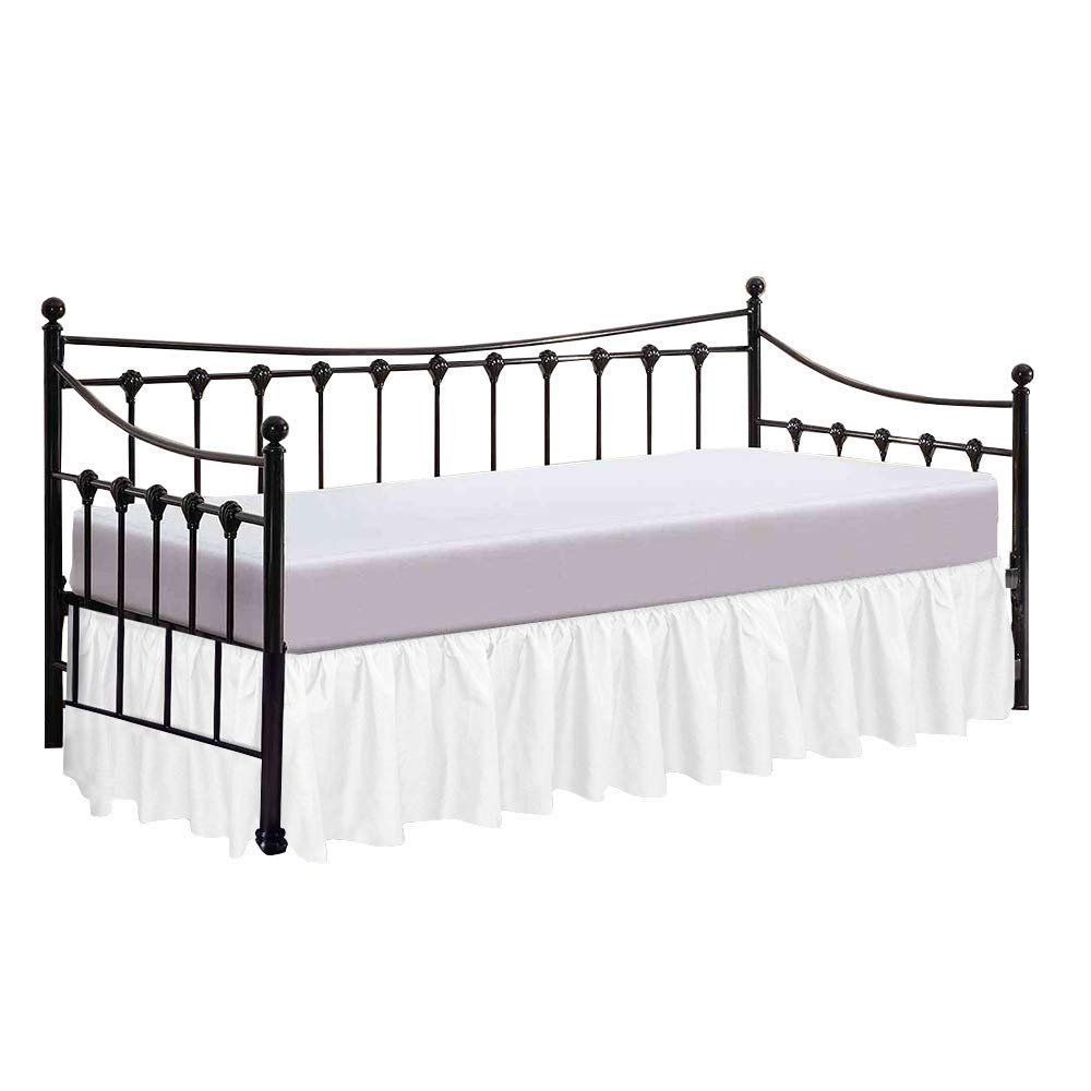 100% Cotton 600 Thread Count Daybed Skirt, 1 Piece Daybed Skirt Dust Ruffle Split Corners with 12" Drop Day Bed Skirts Three Side Coverage (Twin Size, White)