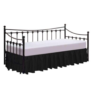 100% Cotton 600 Thread Count Daybed Skirt, 1 Piece Daybed Skirt Dust Ruffle Split Corners with 15" Drop Day Bed Skirts Three Side Coverage (Twin Size, Black)