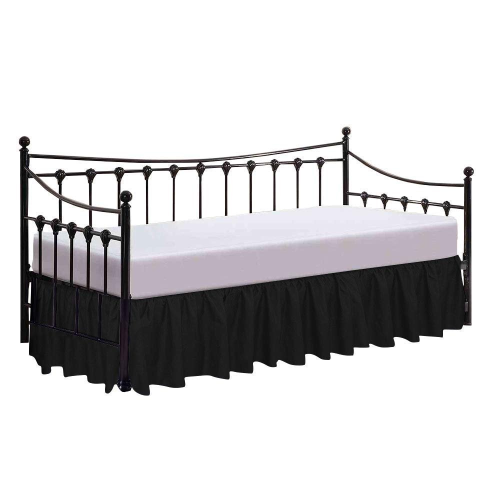 100% Cotton 600 Thread Count Daybed Skirt, 1 Piece Daybed Skirt Dust Ruffle Split Corners with 15" Drop Day Bed Skirts Three Side Coverage (Twin Size, Black)