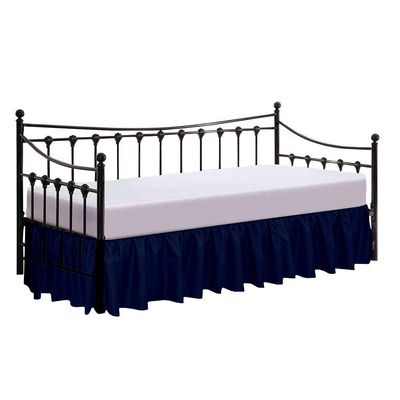 100% Cotton 600 Thread Count Daybed Skirt, 1 Piece Daybed Skirt Dust Ruffle Split Corners with 12" Drop Day Bed Skirts Three Side Coverage (Twin Size, Navy Blue)