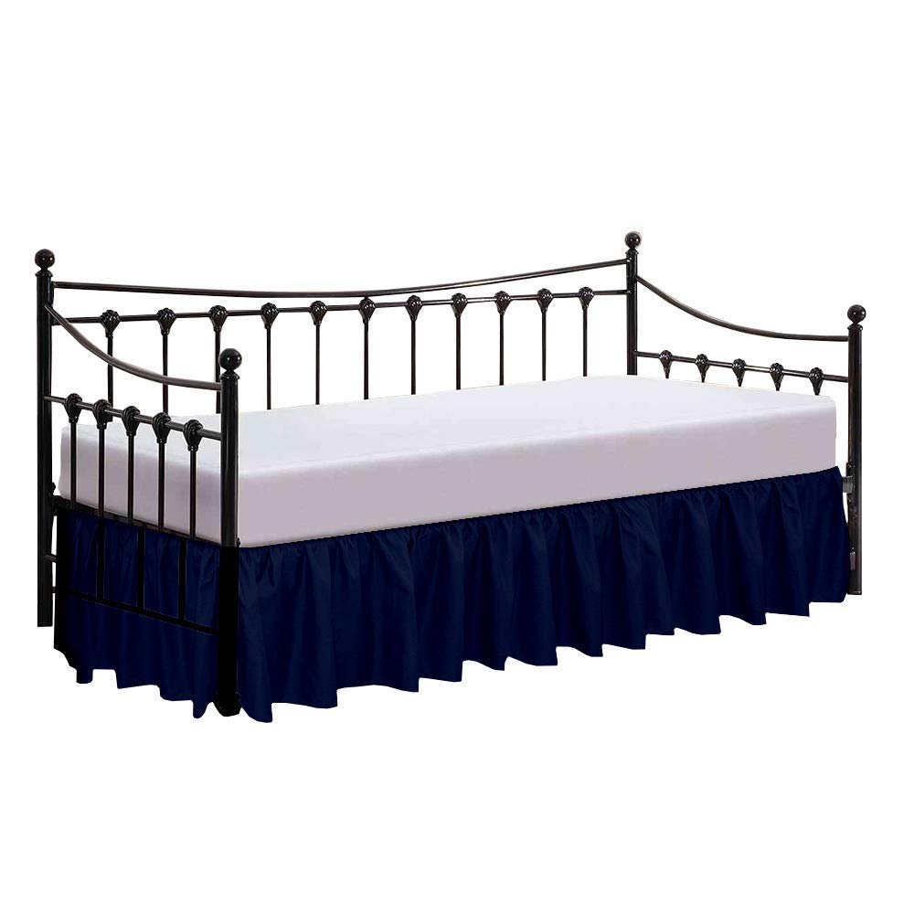 100% Cotton 600 Thread Count Daybed Skirt, 1 Piece Daybed Skirt Dust Ruffle Split Corners with 15" Drop Day Bed Skirts Three Side Coverage (Twin Size, Navy Blue)