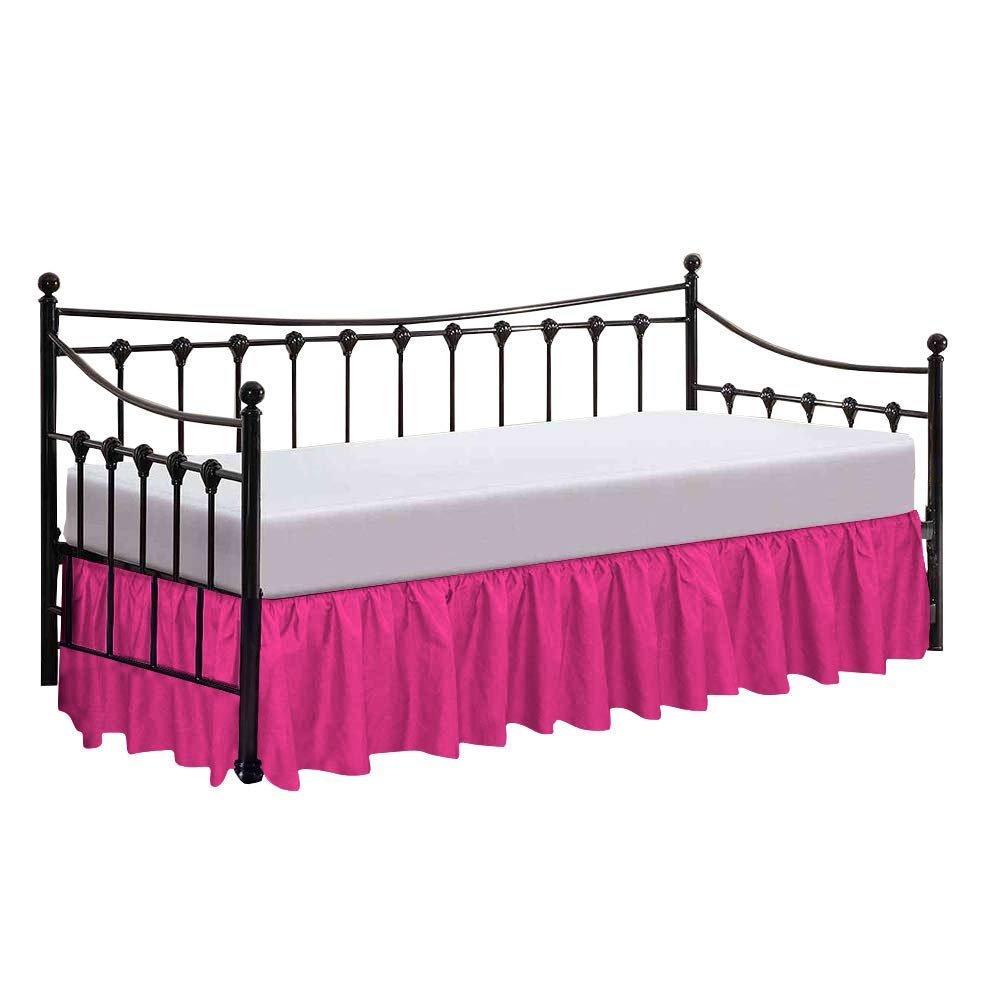 100% Cotton 600 Thread Count Daybed Skirt, 1 Piece Daybed Skirt Dust Ruffle Split Corners with 12" Drop Day Bed Skirts Three Side Coverage (Twin Size, Hot Pink)