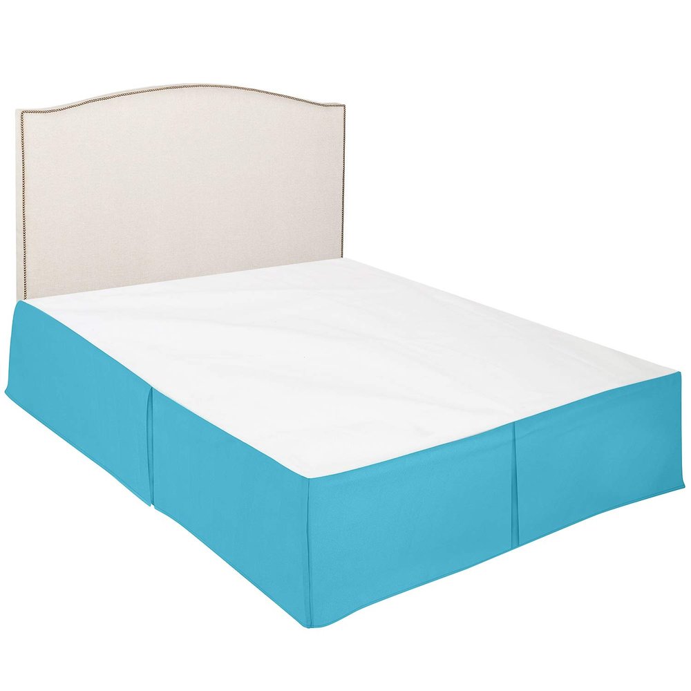 100% Cotton 600 Thread Count Dust Ruffled Classic Tailored Styling Pleated Bed Skirt, 1 Piece Box Pleated Bed Skirt 12" Drop Length (Queen Size, Turquoise)