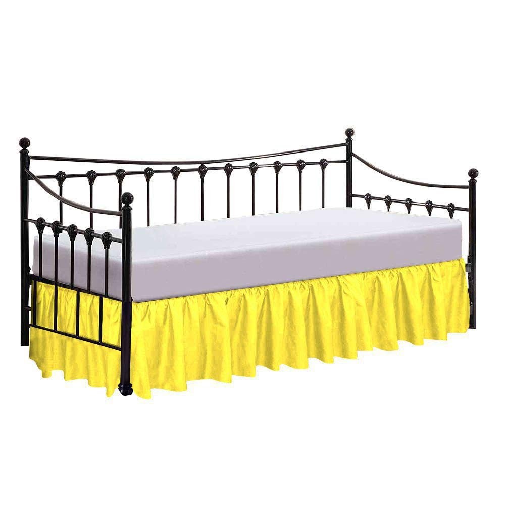 100% Cotton 600 Thread Count Daybed Skirt, 1 Piece Daybed Skirt Dust Ruffle Split Corners with 12" Drop Day Bed Skirts Three Side Coverage (Twin Size, Yellow)