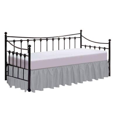 100% Cotton 600 Thread Count Daybed Skirt, 1 Piece Daybed Skirt Dust Ruffle Split Corners with 12" Drop Day Bed Skirts Three Side Coverage (Twin Size, Light Grey)