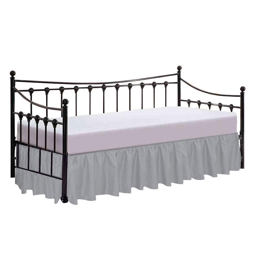 100% Cotton 600 Thread Count Daybed Skirt, 1 Piece Daybed Skirt Dust Ruffle Split Corners with 12" Drop Day Bed Skirts Three Side Coverage (Twin Size, Light Grey)