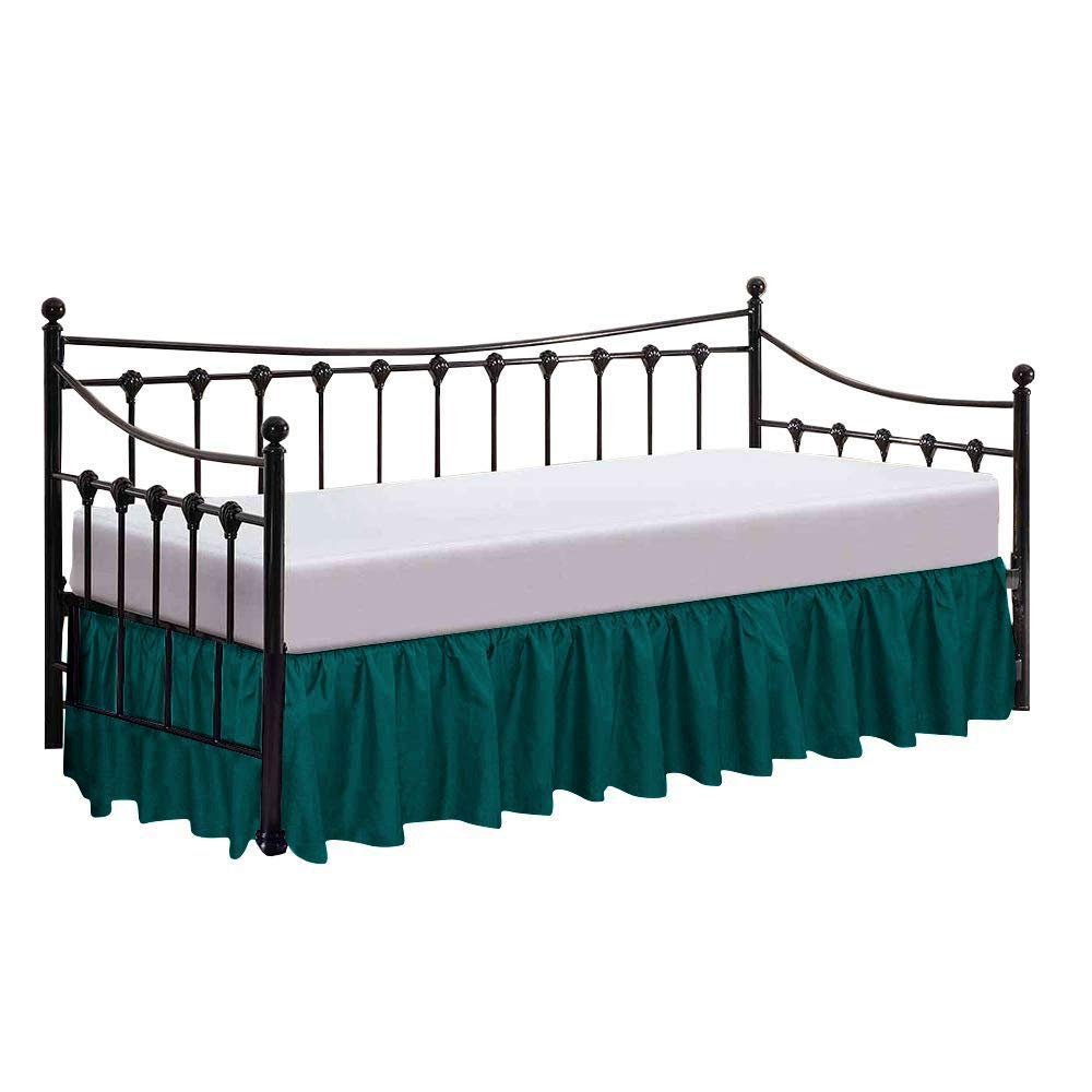 100% Cotton 600 Thread Count Daybed Skirt, 1 Piece Daybed Skirt Dust Ruffle Split Corners with 12" Drop Day Bed Skirts Three Side Coverage (Twin Size, Teal)