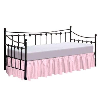 100% Cotton 600 Thread Count Daybed Skirt, 1 Piece Daybed Skirt Dust Ruffle Split Corners with 15" Drop Day Bed Skirts Three Side Coverage (Twin Size, Pink)