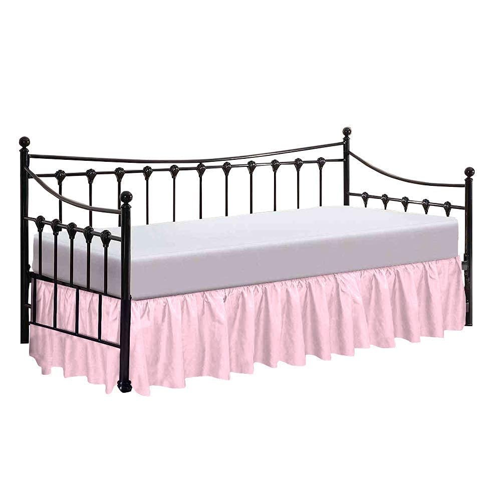 100% Cotton 600 Thread Count Daybed Skirt, 1 Piece Daybed Skirt Dust Ruffle Split Corners with 15" Drop Day Bed Skirts Three Side Coverage (Twin Size, Pink)