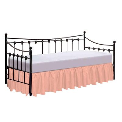100% Cotton 600 Thread Count Daybed Skirt, 1 Piece Daybed Skirt Dust Ruffle Split Corners with 12" Drop Day Bed Skirts Three Side Coverage (Twin Size, Peach)