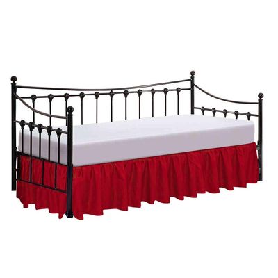 100% Cotton 600 Thread Count Daybed Skirt, 1 Piece Daybed Skirt Dust Ruffle Split Corners with 12" Drop Day Bed Skirts Three Side Coverage (Twin Size, Red)