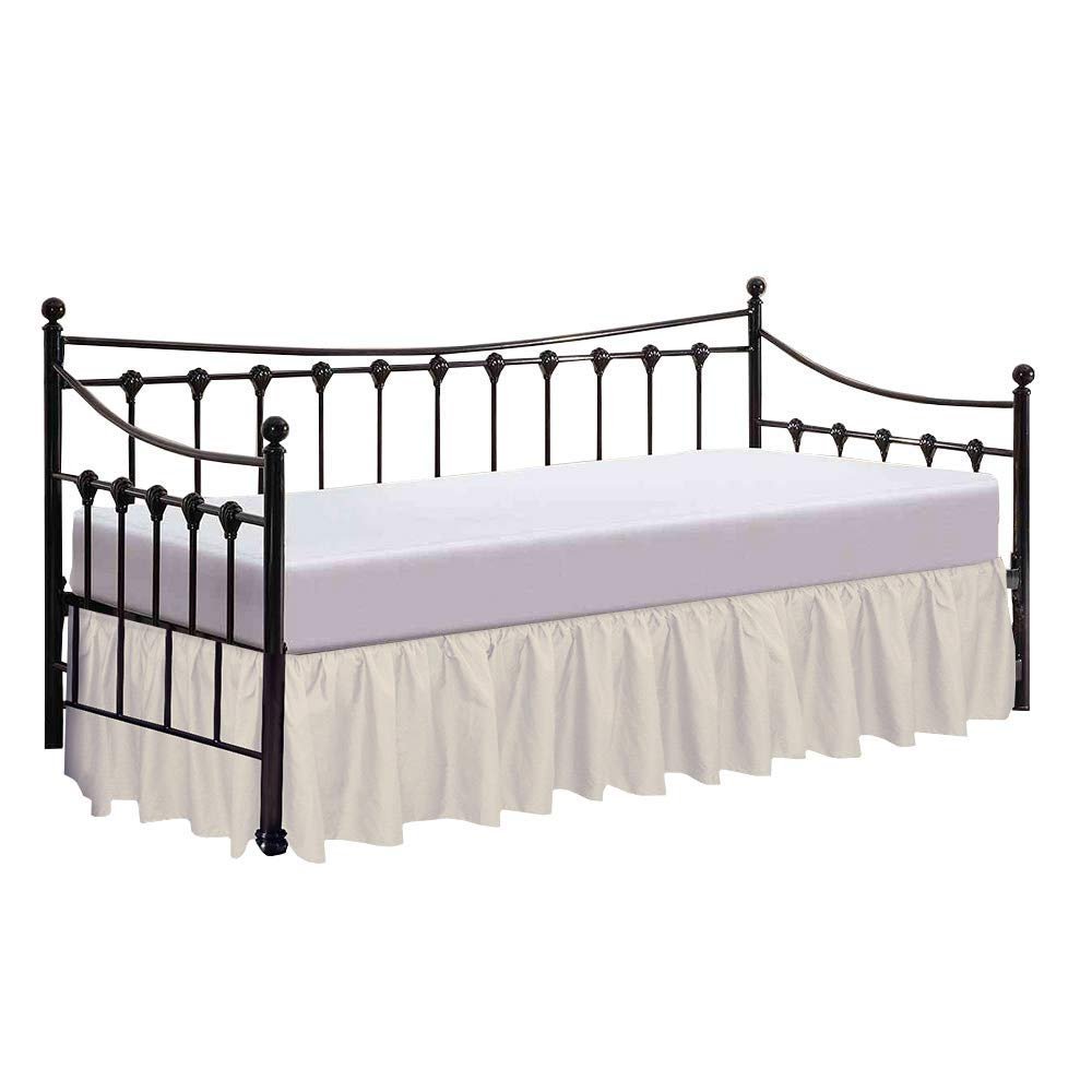 100% Cotton 600 Thread Count Daybed Skirt, 1 Piece Daybed Skirt Dust Ruffle Split Corners with 15" Drop Day Bed Skirts Three Side Coverage (Twin Size, Ivory)