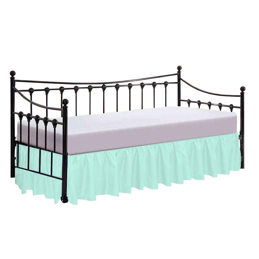 100% Cotton 600 Thread Count Daybed Skirt, 1 Piece Daybed Skirt Dust Ruffle Split Corners with 15" Drop Day Bed Skirts Three Side Coverage (Twin Size, Aqua)